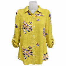 Boho Embroidered Blouse Yellow Paisley Floral Top Fig  Flower S