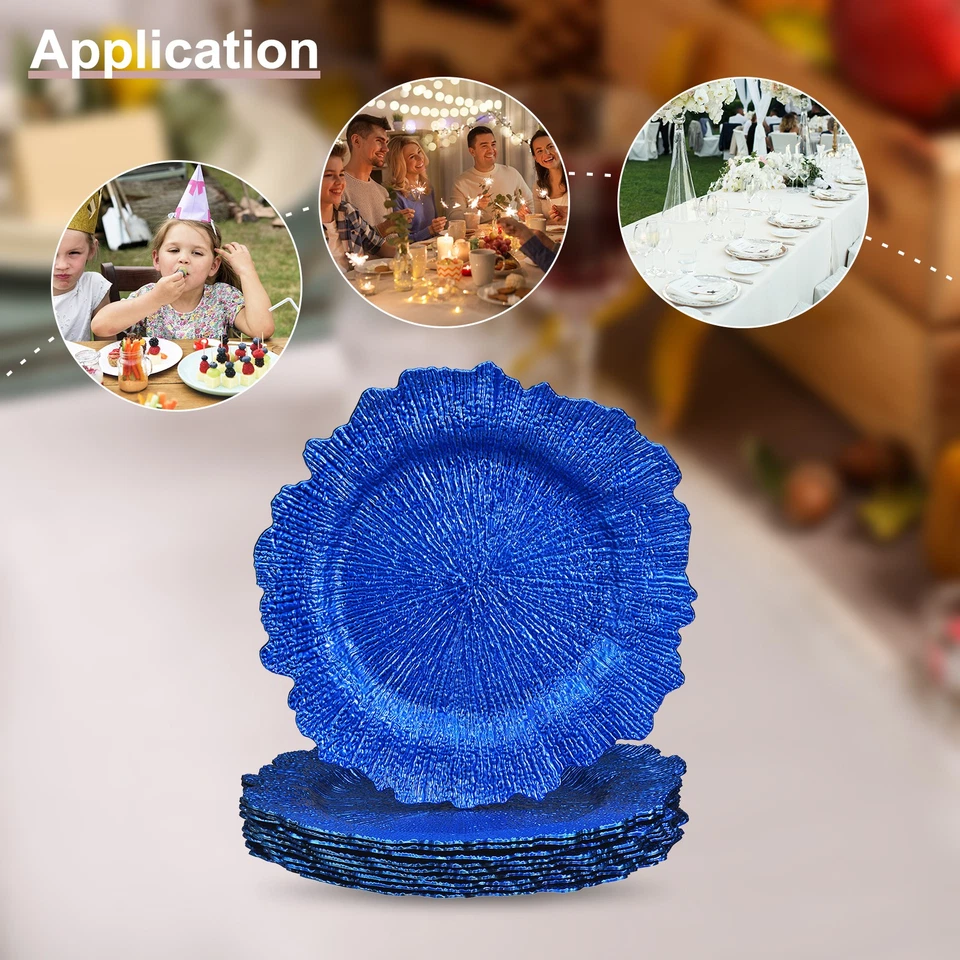 Placas de cargador de arrecife de plástico redondas florales placas de cargador azul boda 10 un. Foto 4 de 4