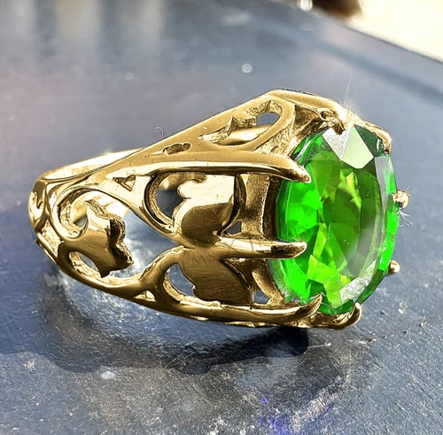 Emerald Men’s Silver Ring, Sterling Signet Ring, Green Gemstone Jewelry Gift