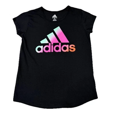 Adidas Kids Youth Graphic Tee M 10-12 Short Sleeve T-Shirt Black Multicolor Logo - Image 1 of 4