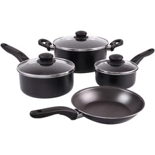 7 Piece Non Stick Aluminium, Pots and Pans Cookware Set, Black