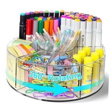 Acrylic Pen Holder for Desk, 360 Degree Rotating Marker Organizer, Art Supply
