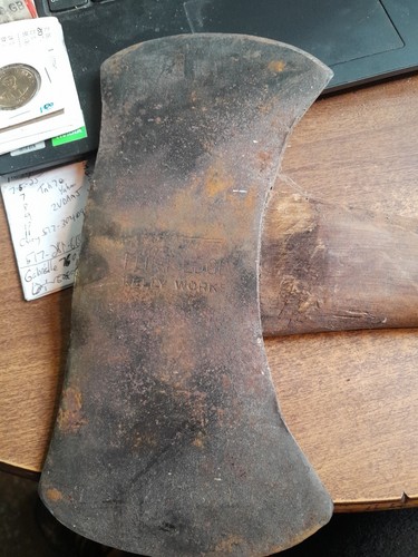 Vintage Kelly Works Flint Edge Double Bit Two Blade Axe