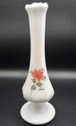 Vtg Fenton Bud Vase Milk Glass Hand Painted LOVE by S. Fisher 7.5" Tall Flowers