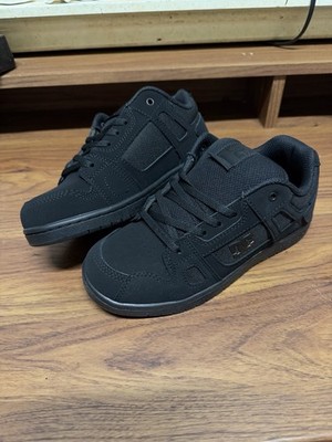 DC Shoes Youth Stag Boys Black Leather Low Top Padded Sneakers Size 5