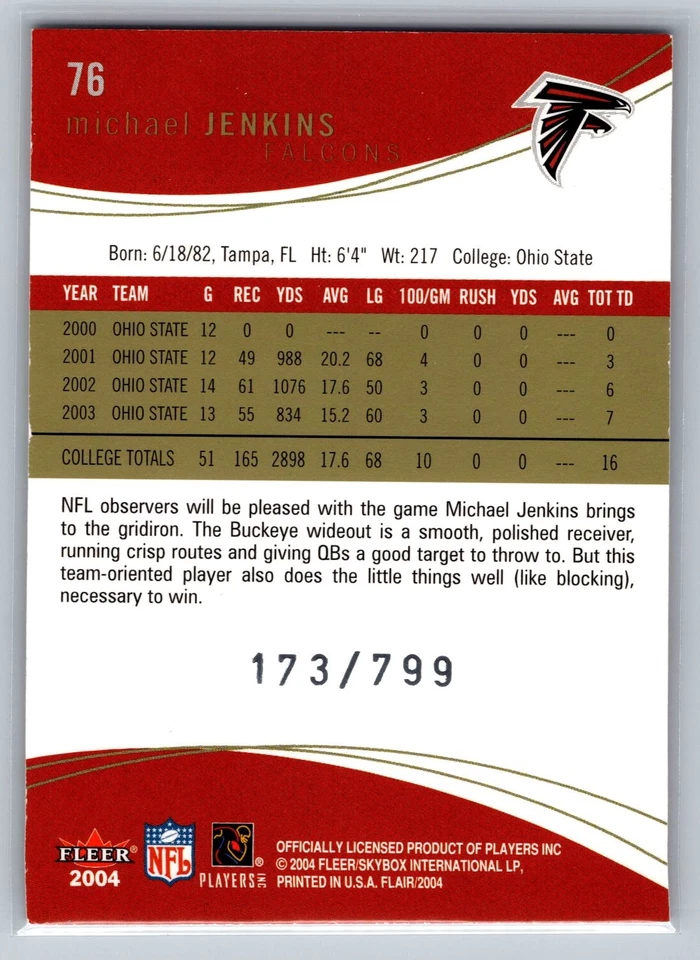 Michael Jenkins 2004 Flair /799 #76 - Image 2 of 2