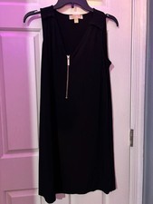 Michael Kors Sleeveless Black V-Neck Dress with Front Zipper