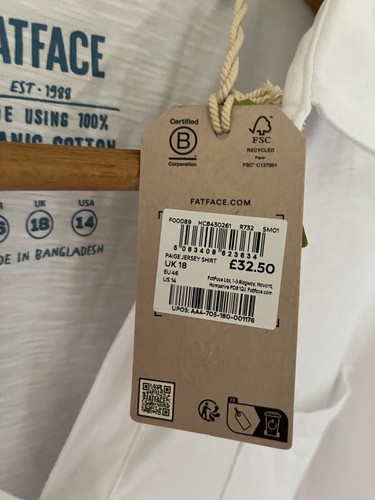 Top Fat Face bianco 100% cotone biologico 18 - Foto 3 di 8