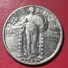 1929 US Standing Liberty SILVER Quarter! "Philadelphia" Mint! XF! Old US Coin!