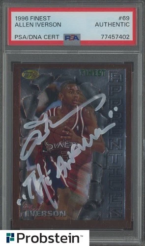 Allen Iverson HOF Signed 1996 Topps Finest #69 RC Rookie PSA/DNA AUTO