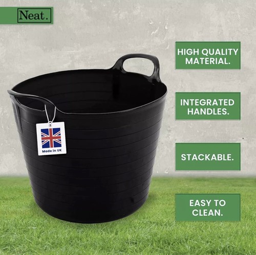 PACK OF 2 42L BLACK FLEXI TUB STORAGE TRUG GARDEN HORSE BUCKET - 第 6/7 張圖片