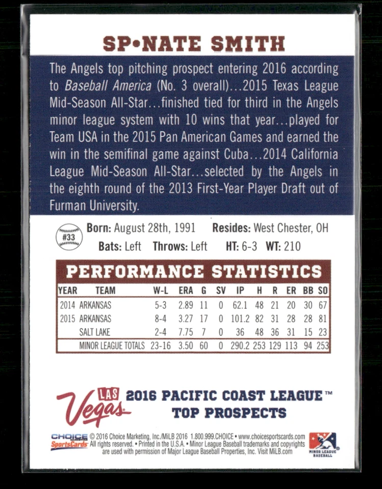 Nate Smith 2016 Pacific Coast League Top Prospects Set - Image 2 of 2