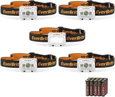 EverBrite 5 Pcs LED Headlamp Pivoting Head with Adjustable Headband,4 Modes