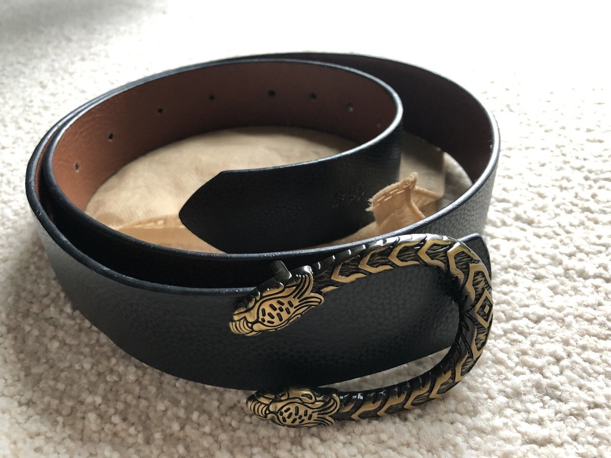 GOLD TONE DRAGON BELT BUCKLE Reversible BLACK Brown Tan 