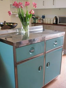 Refurbished Powder Coated Vintage 50 S Metal Kitchen Units In