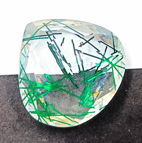 74 Ct Green Rutilated Quartz Certified Transparent Pear Shape Loose Gemstone EKD - Picture 8 of 10