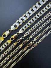 Cuban Link Chain 14k Gold Plated Real Solid 925 Silver Two Tone ITALY 3-10.5mm