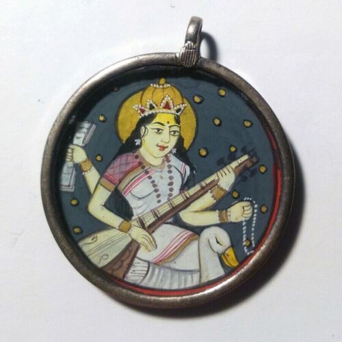 Saraswati Pendant - hand painted, silver - Picture 1 of 3