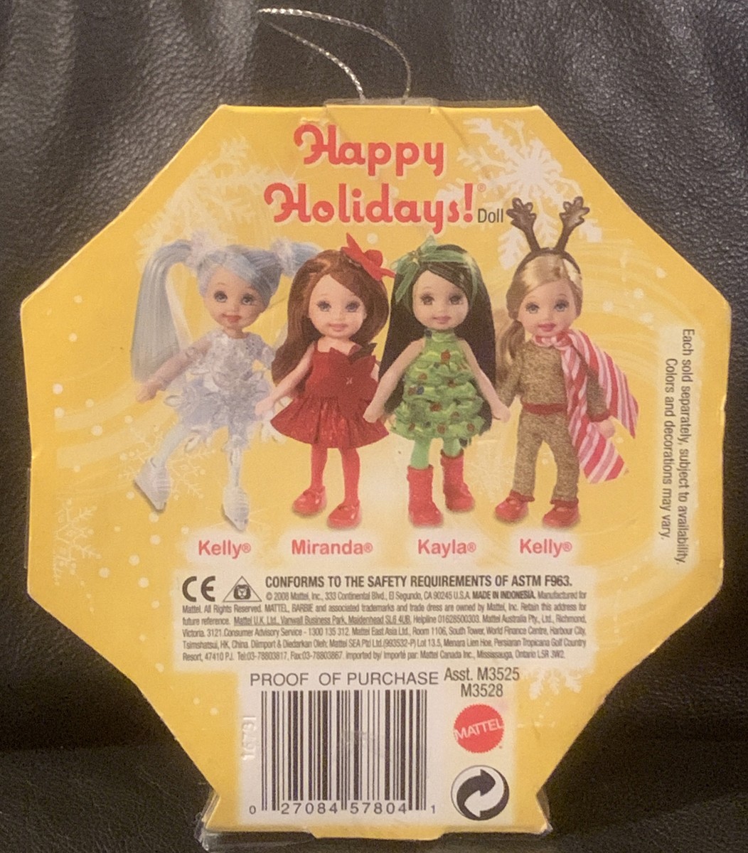 BARBIE 2008 Happy Holiday's Kelly Miranda Doll Christmas Ornament