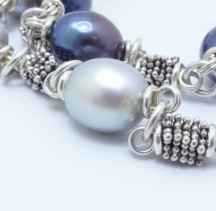 Michael Dawkins Sterling Silver Cultured Pearl Double Chain Toggle Bracelet 8" - Image 3 of 4