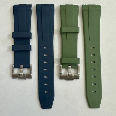 21mm BLUE & GREEN (Set Of 2) Vulcanized Caoutchouc rubber Straps Rolex
