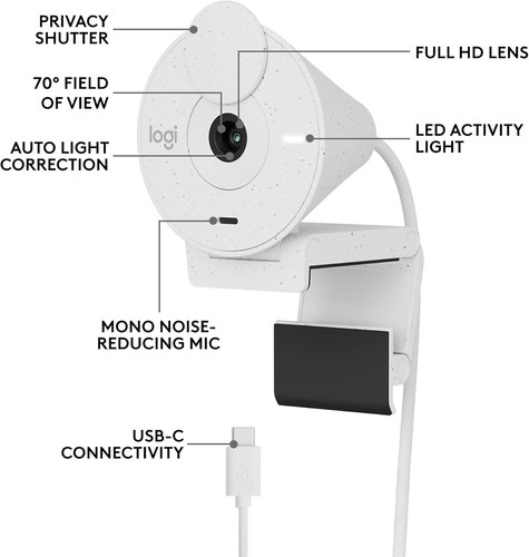 Logitech Brio 300 Full HD Webcam with Privacy Shutter, Off White - Afbeelding 6 van 9