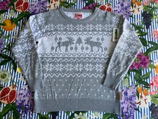 ModCloth Women’s BNWT Grey Merry Making Moose Christmas Jumper Size L