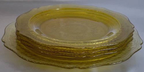 Federal Glass Patrician Spoke Yellow 4 pc Set Excellent Condition Vintage