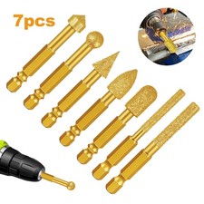 7Pcs 1/4" Hex Shank Diamond Grinding Burr Drill Bits Rotary Tool for Stone Glass