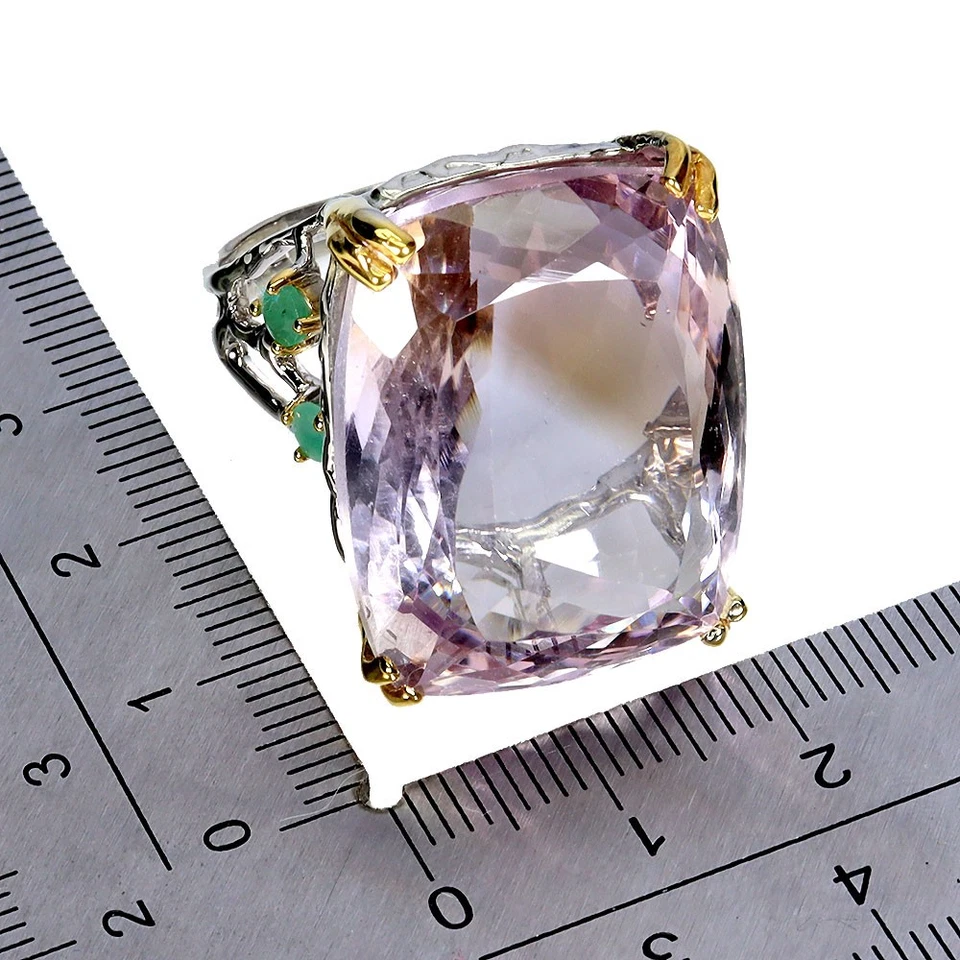 Anillo de plata de ley 925 antiguo ametrino 56ct esmeralda hecho a mano piedras preciosas talla 8,5 Foto 3 de 4