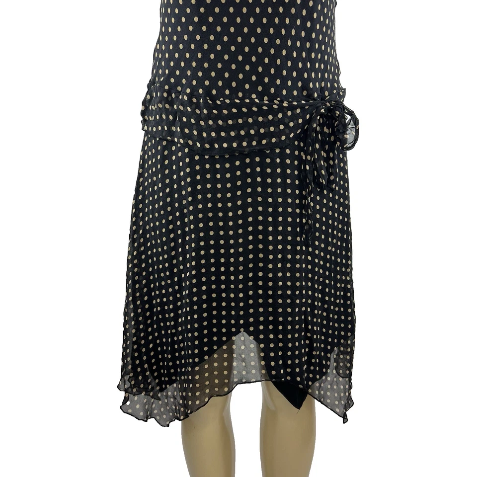 Y2K Polka Dot Dress Size 6 P Black Silk Slinky Asymmetric Coquette Whimsigoth - Image 4 of 4