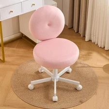 Furniliving Round Home Office Desk Chair Armless Upholstered Velvet Vanity Chair