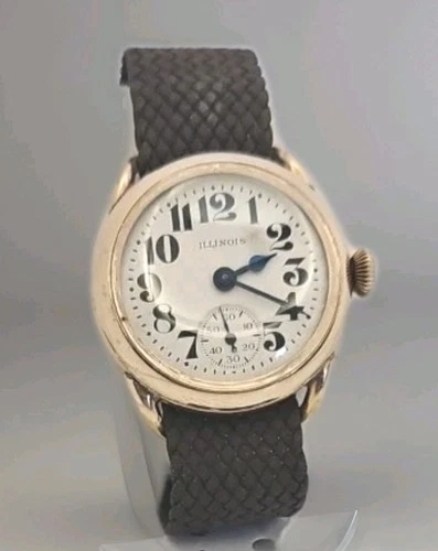 Antique 1928 Illinois 17 Jewel Trench Watch Sub Second Hand 14k GF Grade 310 WOW