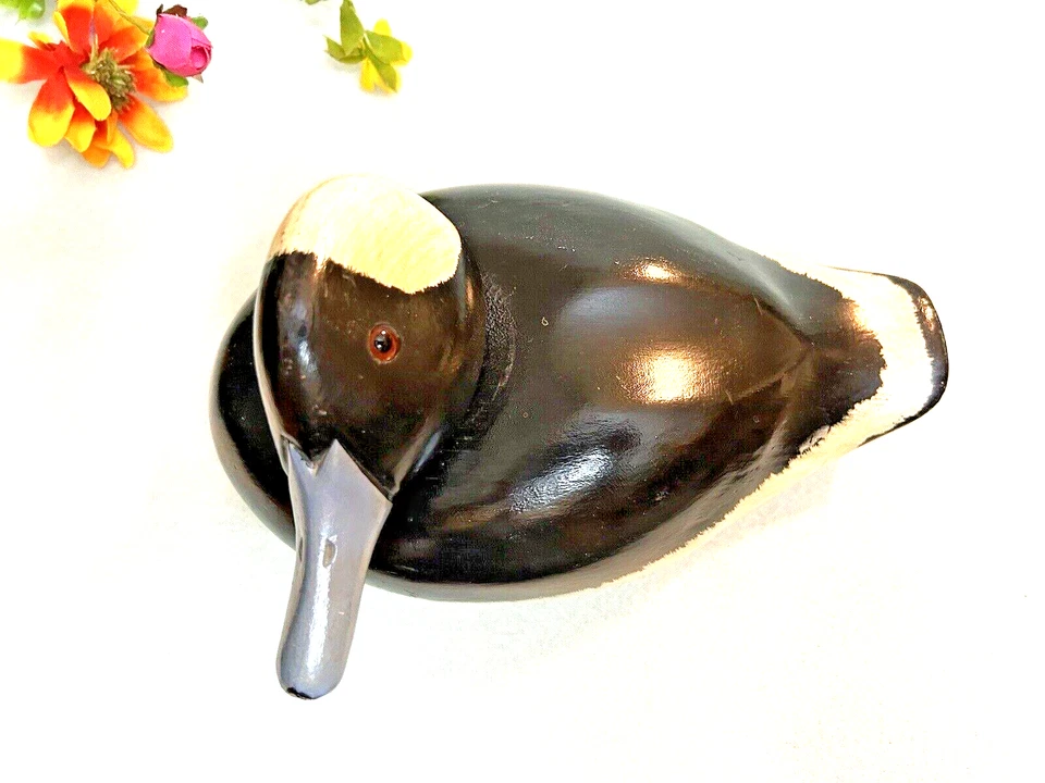 Duck Decoy Wood Carving “Bufflehead” Signed Ron Fisher 9”L Vintage - Image 2 of 4