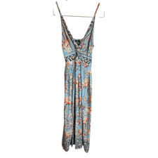 Angie Light Blue Orange Floral Boho Cutout Maxi Dress Side Slits M/L