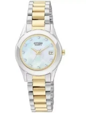 Citizen EU2664-59D Women's Two-Tone Swarovski Pearl White Dial 26mm Dress Watch