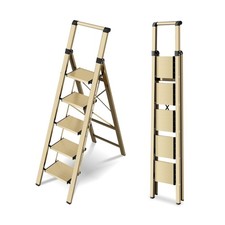 5 Step Ladder,Lightweight Folding Stool with Anti-Slip 5 Step, Gold