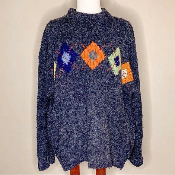 Lemon & Soda | Vintage Wool Blend Argyle Sweater - image 1