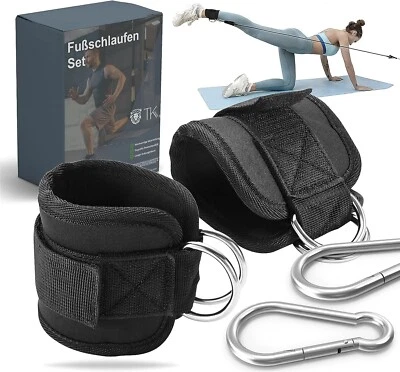 2er Fußschlaufen Set - schwarz mit Karabinder Klettverschluss Footstraps Fitness