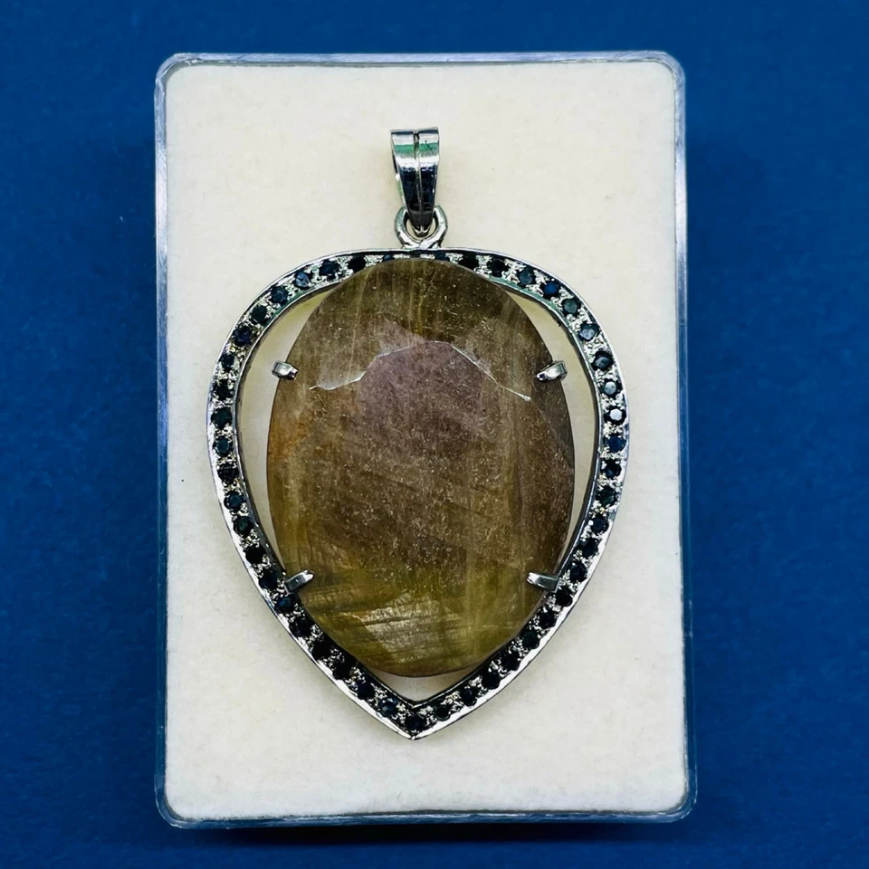 52.65 G Zertifiziert Natürlich Nicht Erhitzt Saphir 925 Sterlingsilber Riesiges - Bild 4 von 4