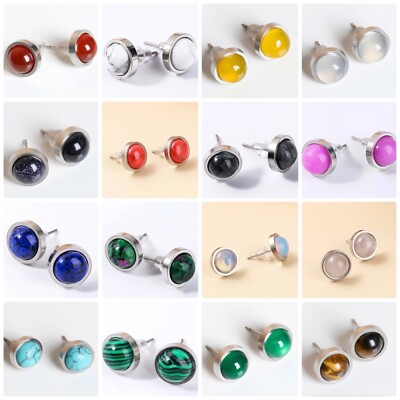 Runde Edelstein Ohrstecker Rosenquarz Onyx Malachit Achat Opalit Tiger