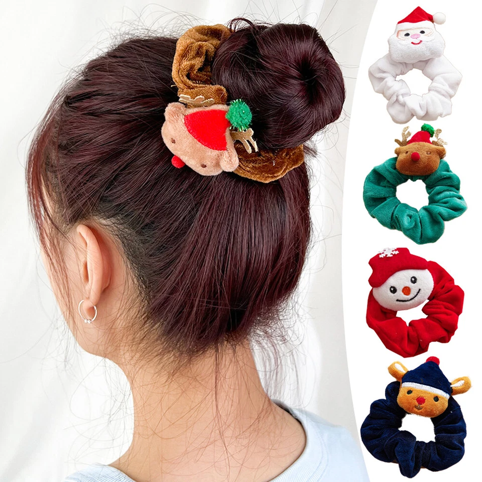 Cuerda de cabeza de franela de Navidad Papá Noel alce terciopelo cuerda de pelo cola de caballo corbatas☆ Foto 4 de 4