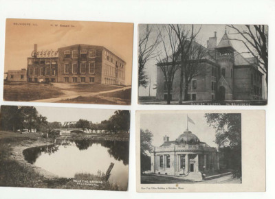 Vintage 1908 1911 Postcard Lot of 4 Belvidere IL Gossard Co. Post Office School
