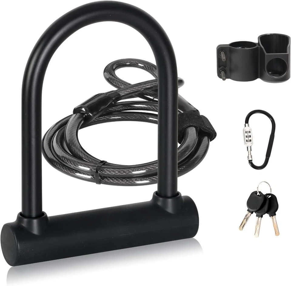 2x U Lock Heavy Duty E Bike Lock Heavy Duty Anti Theft Lock W/4ft Steel Cable ﻿ - Image 2 of 4