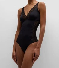 Else Women's Black Daphne Lace-Trim Soft Cup Bodysuit Size M