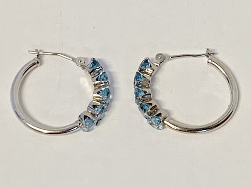 10k White Gold Natural Blue Topaz Earrings - Picture 2 of 7