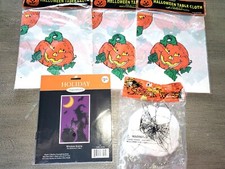 large lot NEW HALLOWEEN ITEMS SPIDER WEBS PLASTIC TABLE CLOTH WITCH WINDOW SCENE
