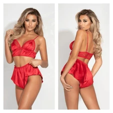 NWT Seven Til Midnight 2-Piece Satin Seduction Bralette Short Set STM11244 Small