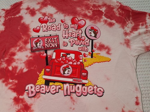 Camiseta de algodón Buc-ee's Valentine's Road To My Heart roja y blanca tie dye talla L