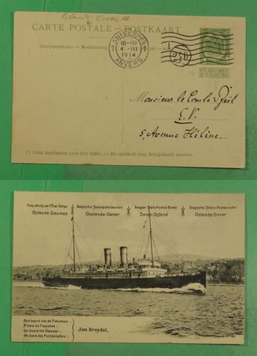 DR WHO 1914 BELGIUM PICTORIAL POSTAL CARD PAQUEBOT JAN BREYDEL SHIP k02390 - Picture 1 of 3